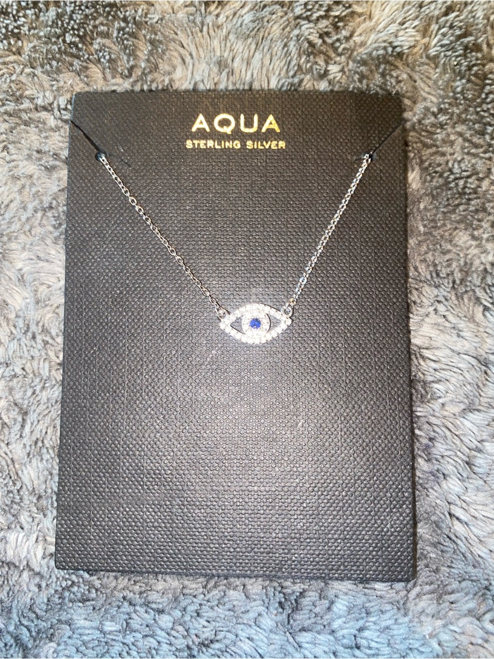 Aqua Sterling Silver Evil Eye Necklace with Blue Center $90